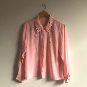 Vintage baby pink embroidered blouse, size M